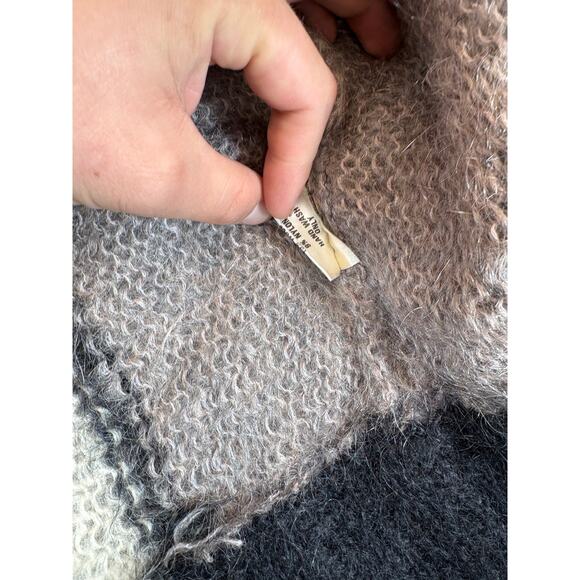 Vintage Mohair Wool Cardigan Womens XL Colorblock Geometric Open Front Oversized - Picture 5 of 8